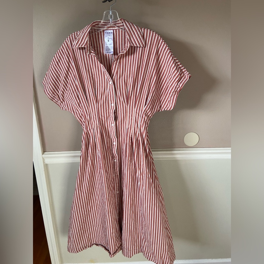 Aldi Serra Striped Shirt Dress in Rust and White